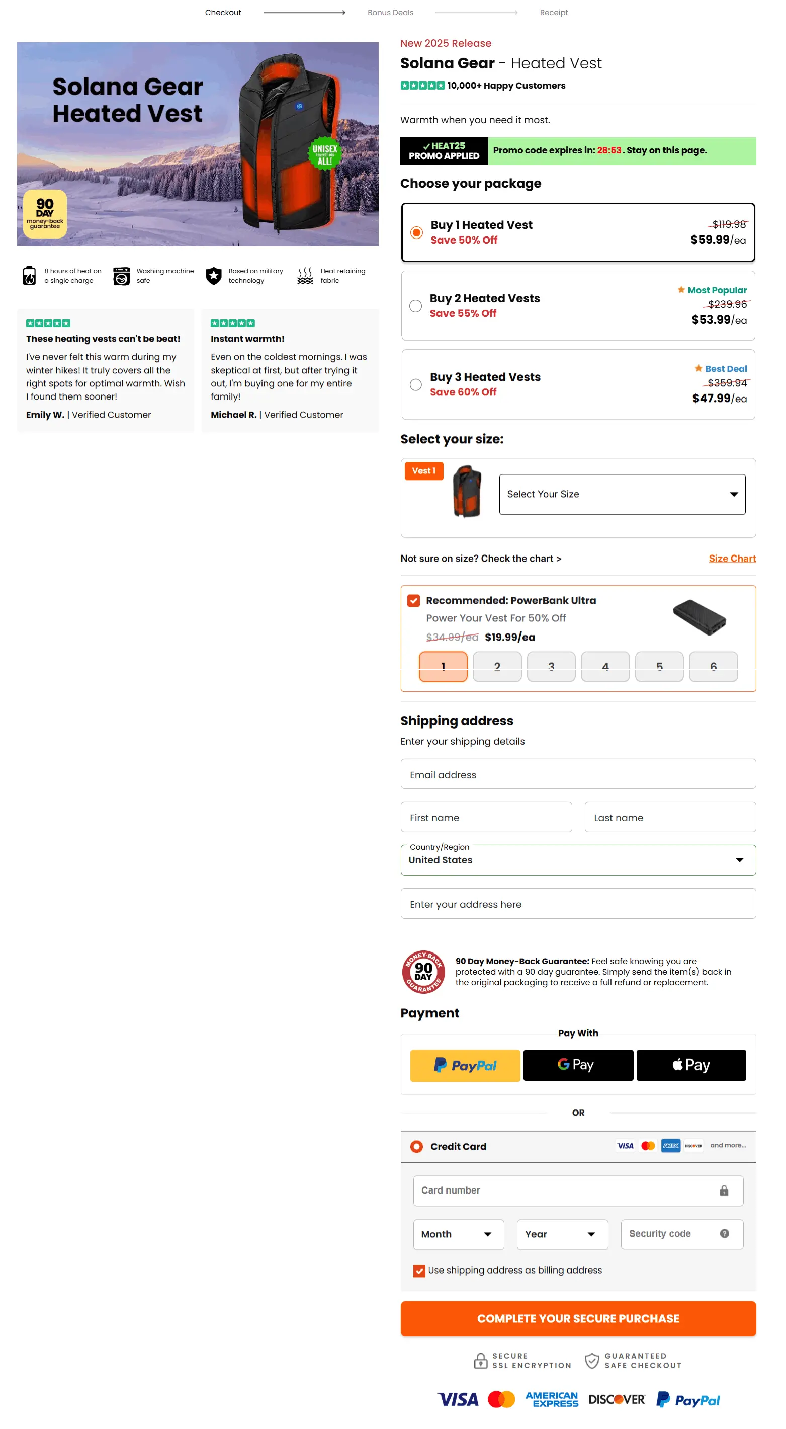 Solana Gear Heated Vest secure checkout page